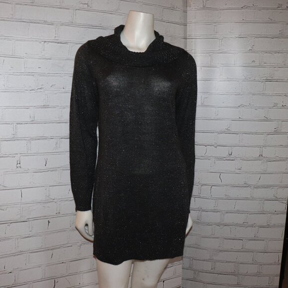 🌫️🧶✨ Sparkling Gray Knit Cowl Sweater · AGB · Size Large - Picture 3 of 6